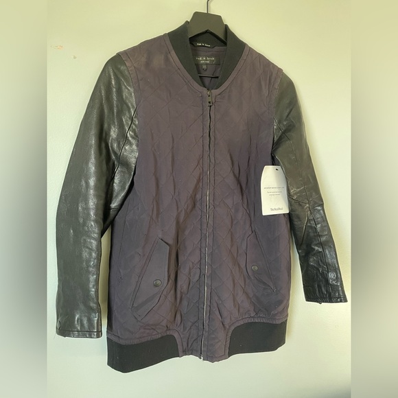 Rag & Bone eggplant pacific silk quilted jacket with leather size XS - Picture 6 of 10